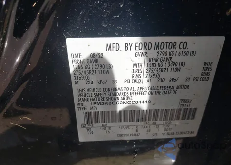 2022 Ford Explorer St from USA, damaged, VIN 1FM5K8GC2NGC04419